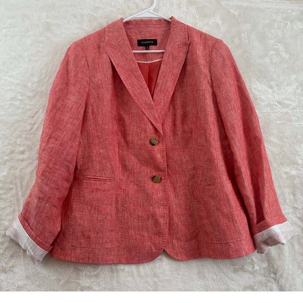 Talbots Red 100% Linen Blazer Jacket 16 XL Lined Office Classic